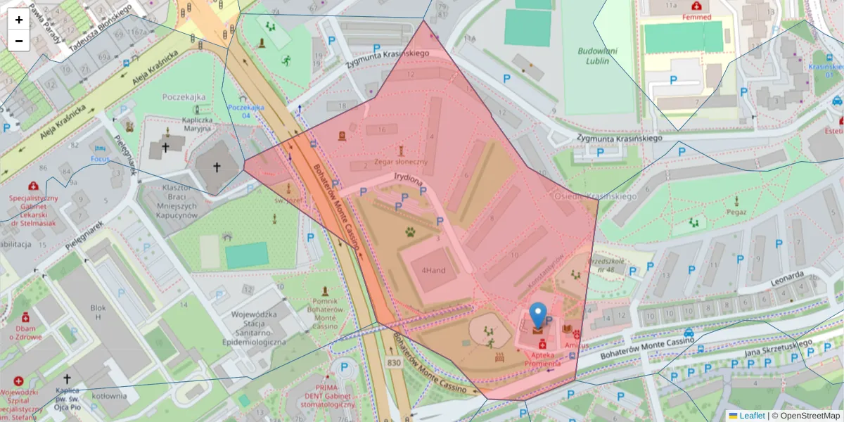 Szczegółowa mapa kodu pocztowego 20-624 z granicami, sąsiednimi kodami pocztowymi i urzędami pocztowymi