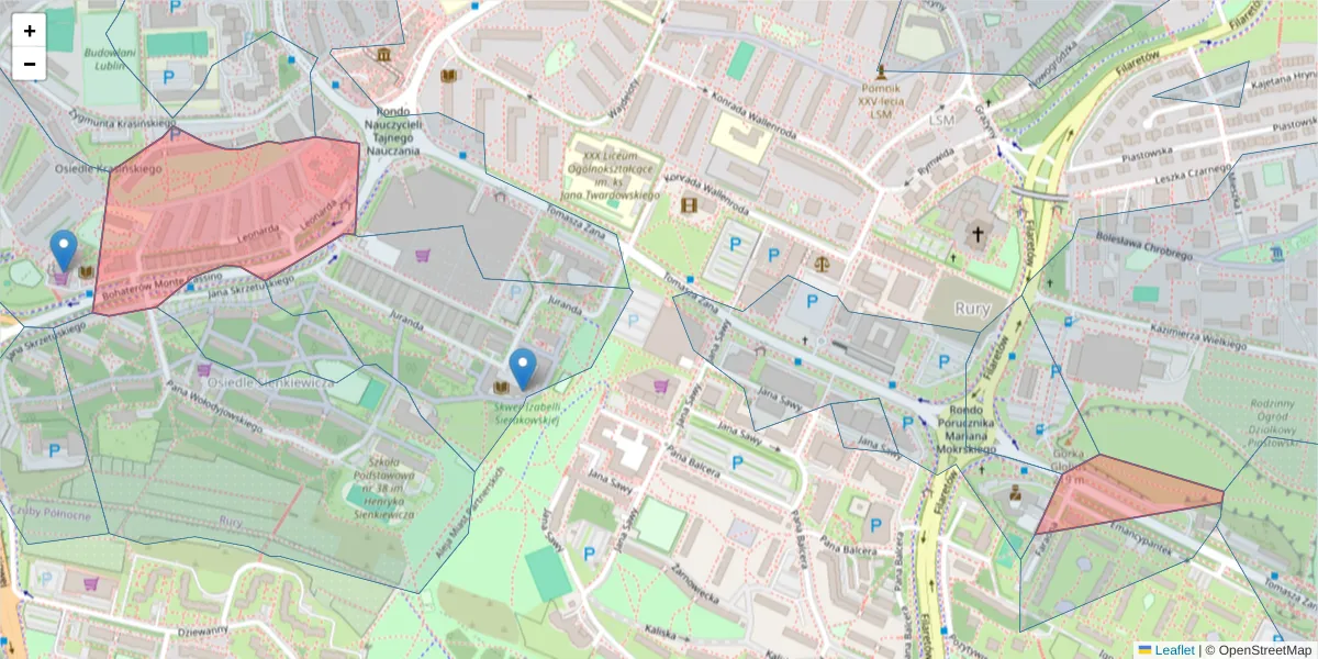Szczegółowa mapa kodu pocztowego 20-625 z granicami, sąsiednimi kodami pocztowymi i urzędami pocztowymi