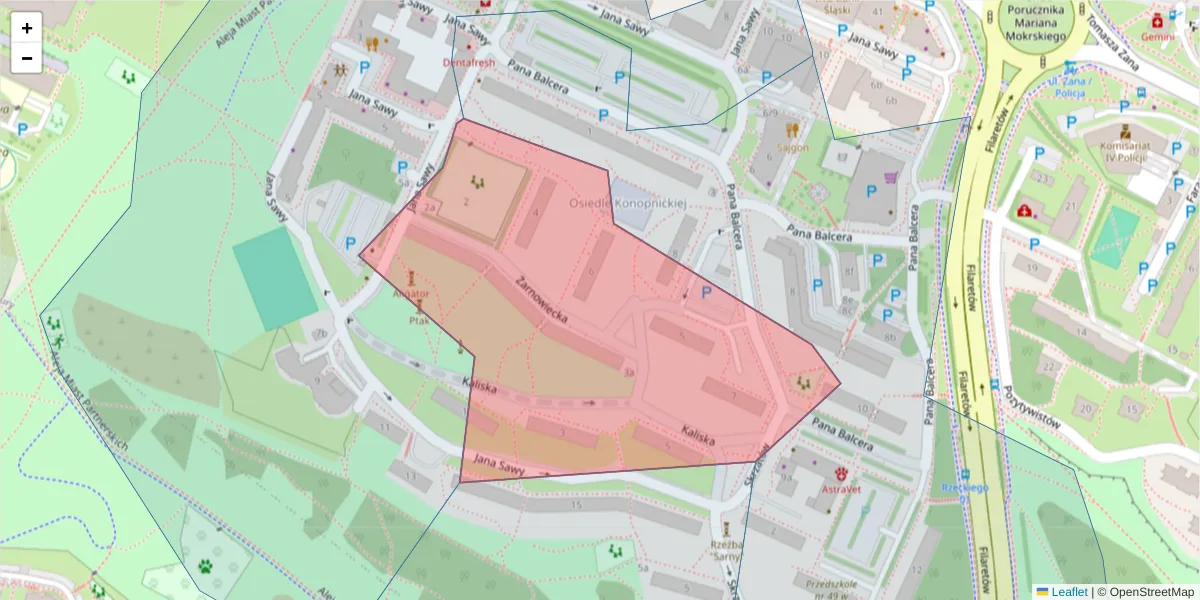 Szczegółowa mapa kodu pocztowego 20-630 z granicami, sąsiednimi kodami pocztowymi i urzędami pocztowymi