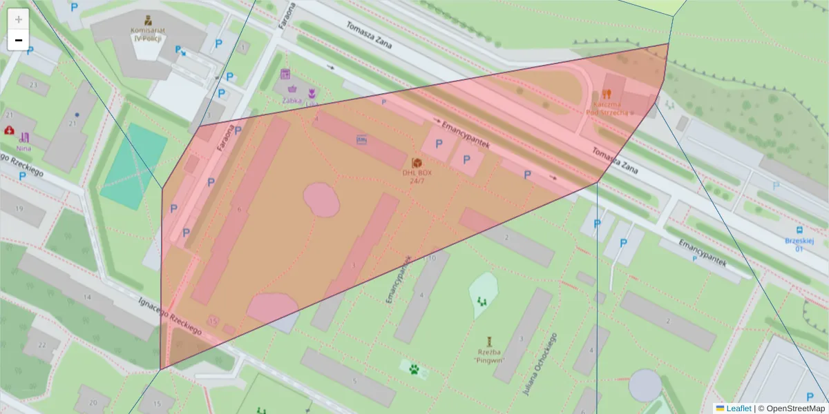 Szczegółowa mapa kodu pocztowego 20-635 z granicami, sąsiednimi kodami pocztowymi i urzędami pocztowymi