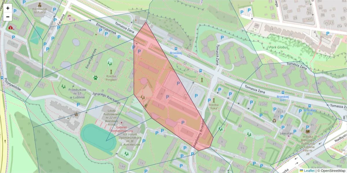 Szczegółowa mapa kodu pocztowego 20-640 z granicami, sąsiednimi kodami pocztowymi i urzędami pocztowymi