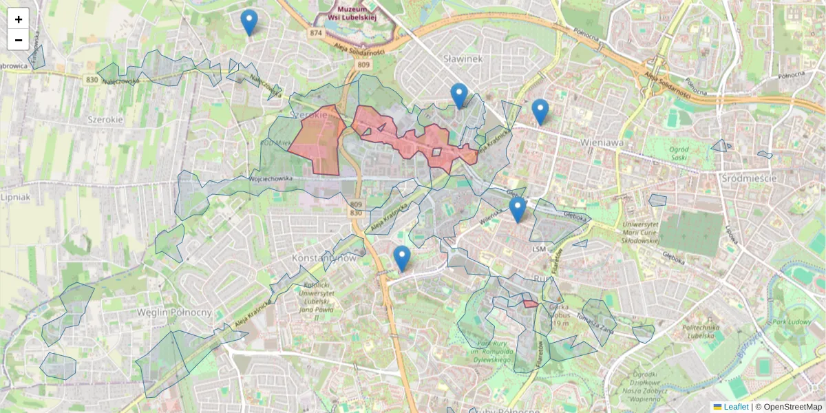 Szczegółowa mapa kodu pocztowego 20-701 z granicami, sąsiednimi kodami pocztowymi i urzędami pocztowymi