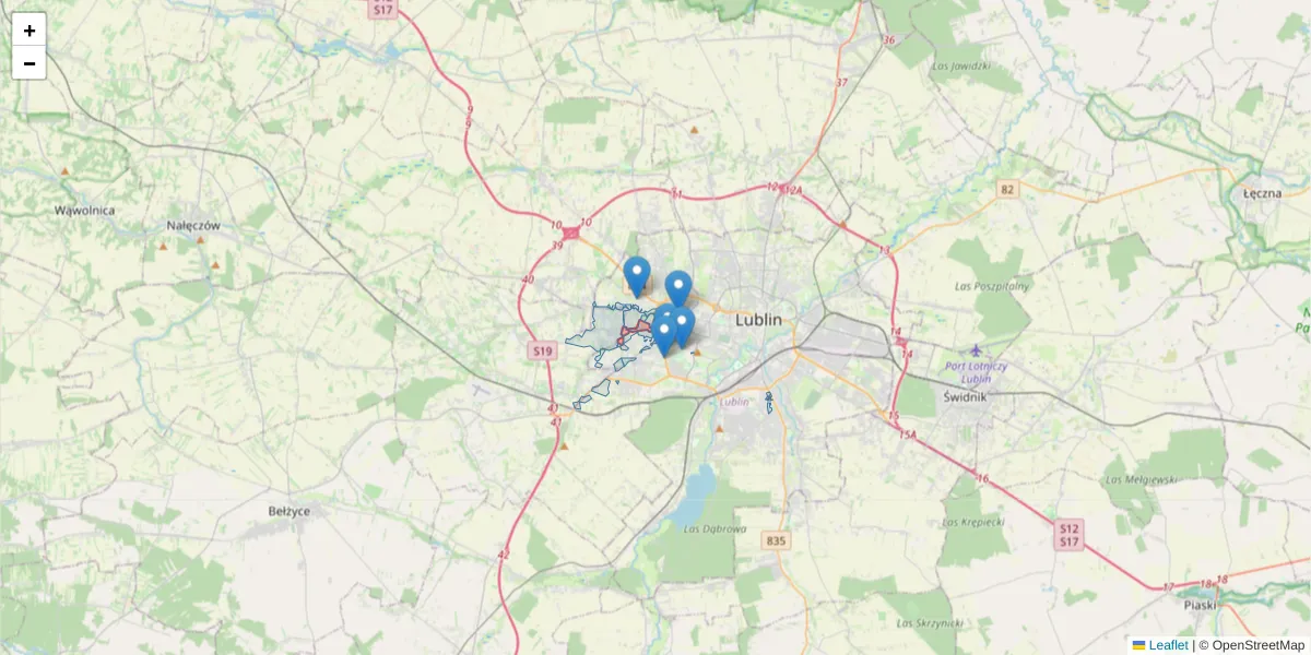 Szczegółowa mapa kodu pocztowego 20-704 z granicami, sąsiednimi kodami pocztowymi i urzędami pocztowymi