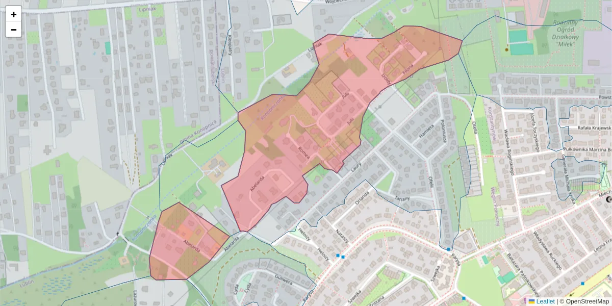Szczegółowa mapa kodu pocztowego 20-710 z granicami, sąsiednimi kodami pocztowymi i urzędami pocztowymi