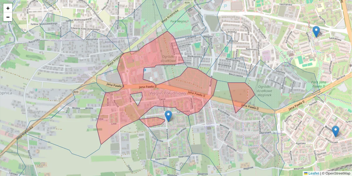 Szczegółowa mapa kodu pocztowego 20-719 z granicami, sąsiednimi kodami pocztowymi i urzędami pocztowymi