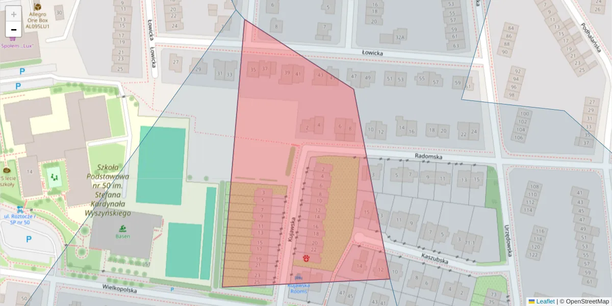 Szczegółowa mapa kodu pocztowego 20-721 z granicami, sąsiednimi kodami pocztowymi i urzędami pocztowymi