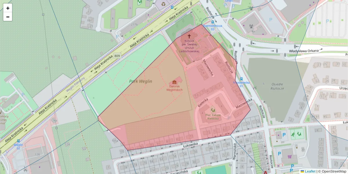 Szczegółowa mapa kodu pocztowego 20-723 z granicami, sąsiednimi kodami pocztowymi i urzędami pocztowymi