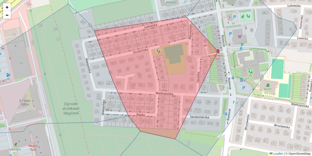 Szczegółowa mapa kodu pocztowego 20-724 z granicami, sąsiednimi kodami pocztowymi i urzędami pocztowymi