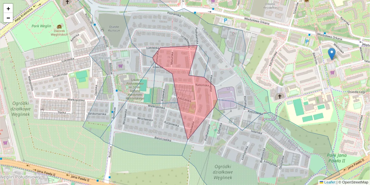 Szczegółowa mapa kodu pocztowego 20-727 z granicami, sąsiednimi kodami pocztowymi i urzędami pocztowymi