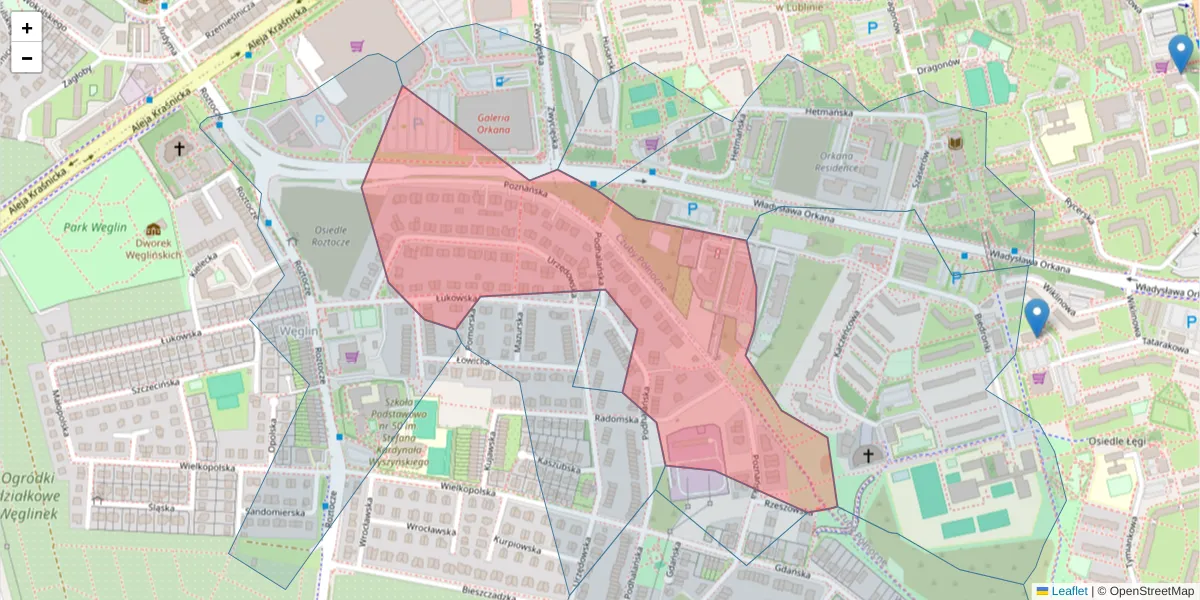 Szczegółowa mapa kodu pocztowego 20-731 z granicami, sąsiednimi kodami pocztowymi i urzędami pocztowymi