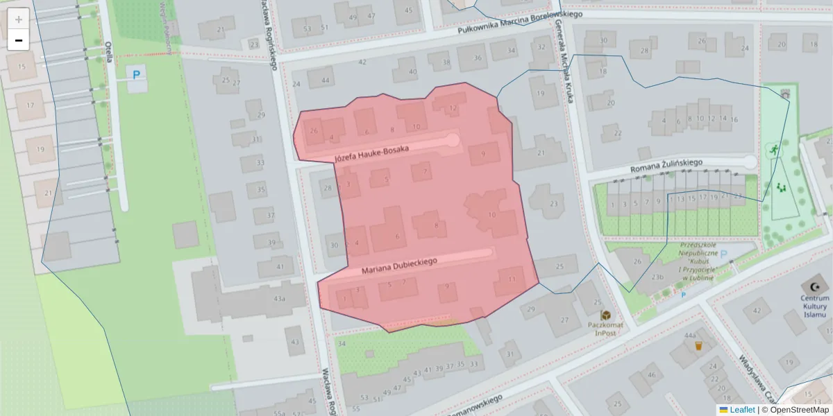 Szczegółowa mapa kodu pocztowego 20-737 z granicami, sąsiednimi kodami pocztowymi i urzędami pocztowymi