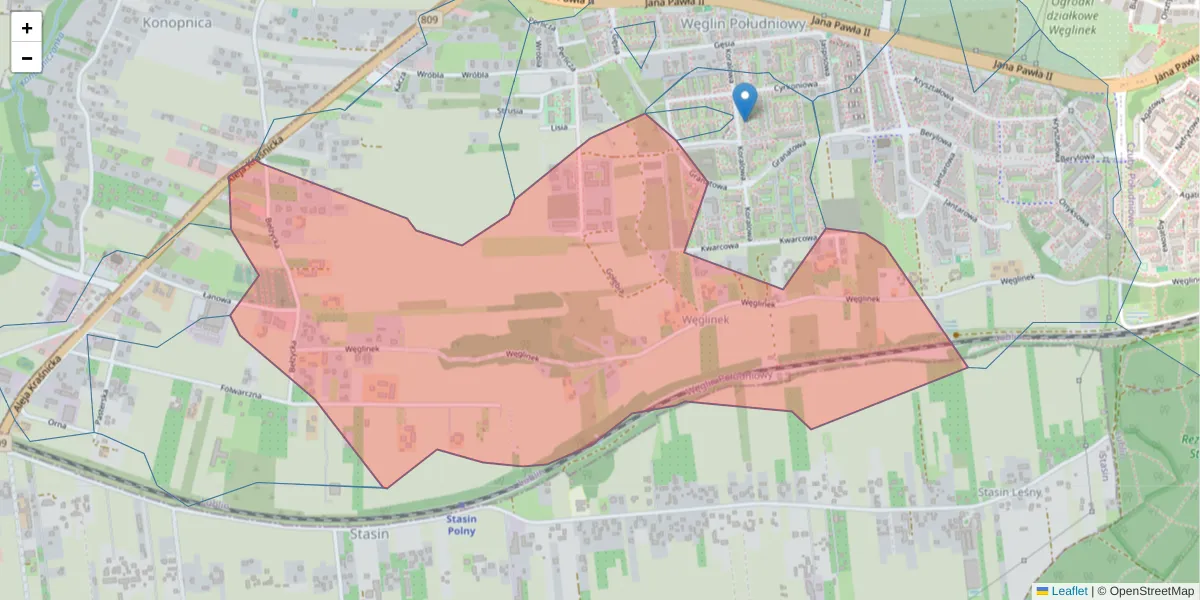 Szczegółowa mapa kodu pocztowego 20-750 z granicami, sąsiednimi kodami pocztowymi i urzędami pocztowymi