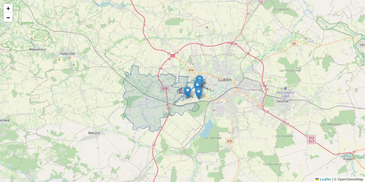 Szczegółowa mapa kodu pocztowego 20-781 z granicami, sąsiednimi kodami pocztowymi i urzędami pocztowymi