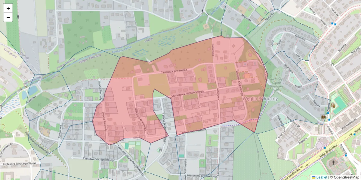 Szczegółowa mapa kodu pocztowego 20-784 z granicami, sąsiednimi kodami pocztowymi i urzędami pocztowymi