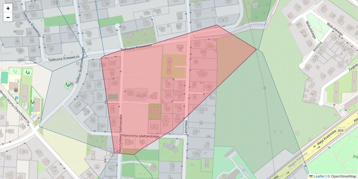 Szczegółowa mapa kodu pocztowego 20-786 z granicami, sąsiednimi kodami pocztowymi i urzędami pocztowymi