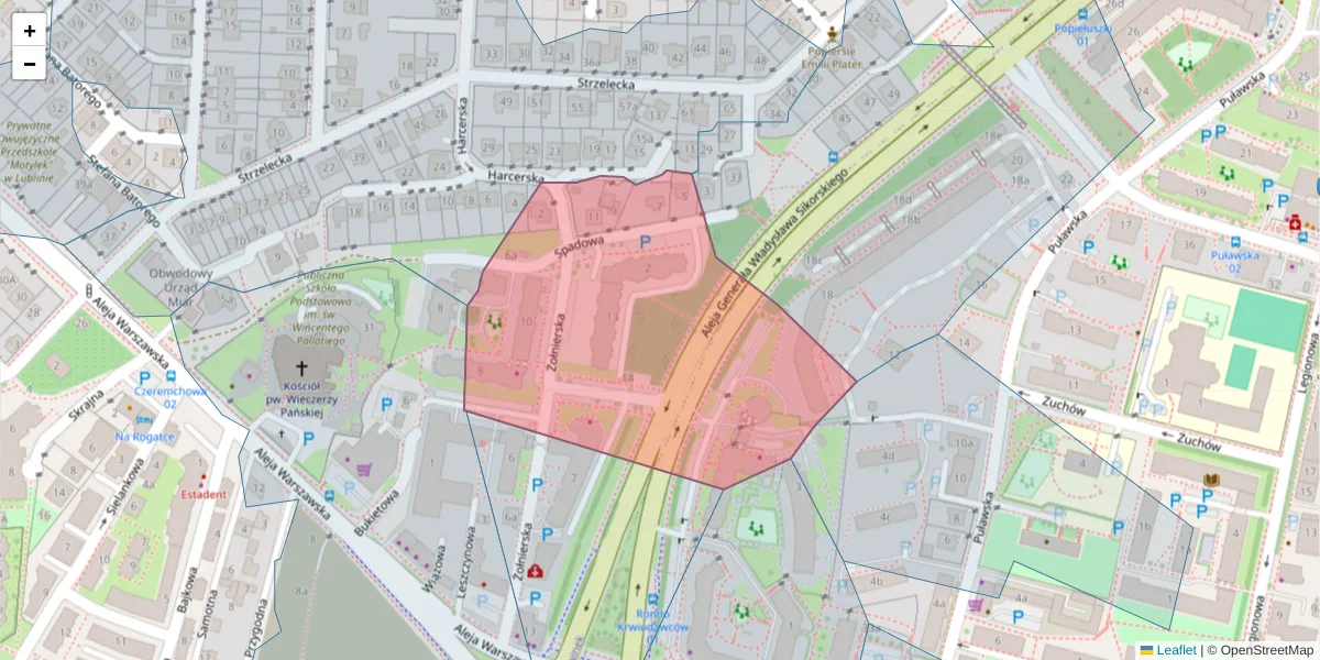 Szczegółowa mapa kodu pocztowego 20-801 z granicami, sąsiednimi kodami pocztowymi i urzędami pocztowymi