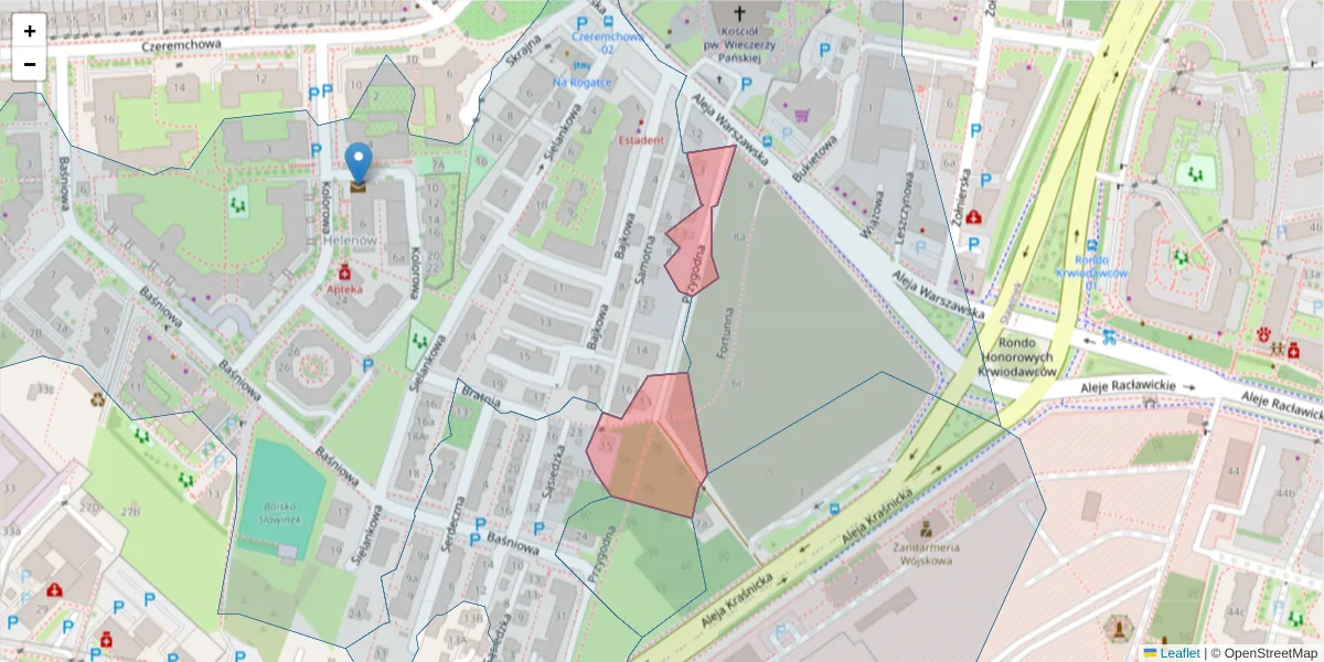 Szczegółowa mapa kodu pocztowego 20-804 z granicami, sąsiednimi kodami pocztowymi i urzędami pocztowymi