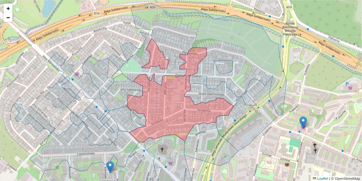 Szczegółowa mapa kodu pocztowego 20-805 z granicami, sąsiednimi kodami pocztowymi i urzędami pocztowymi