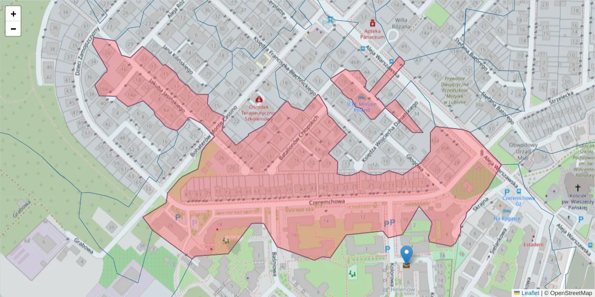 Szczegółowa mapa kodu pocztowego 20-807 z granicami, sąsiednimi kodami pocztowymi i urzędami pocztowymi