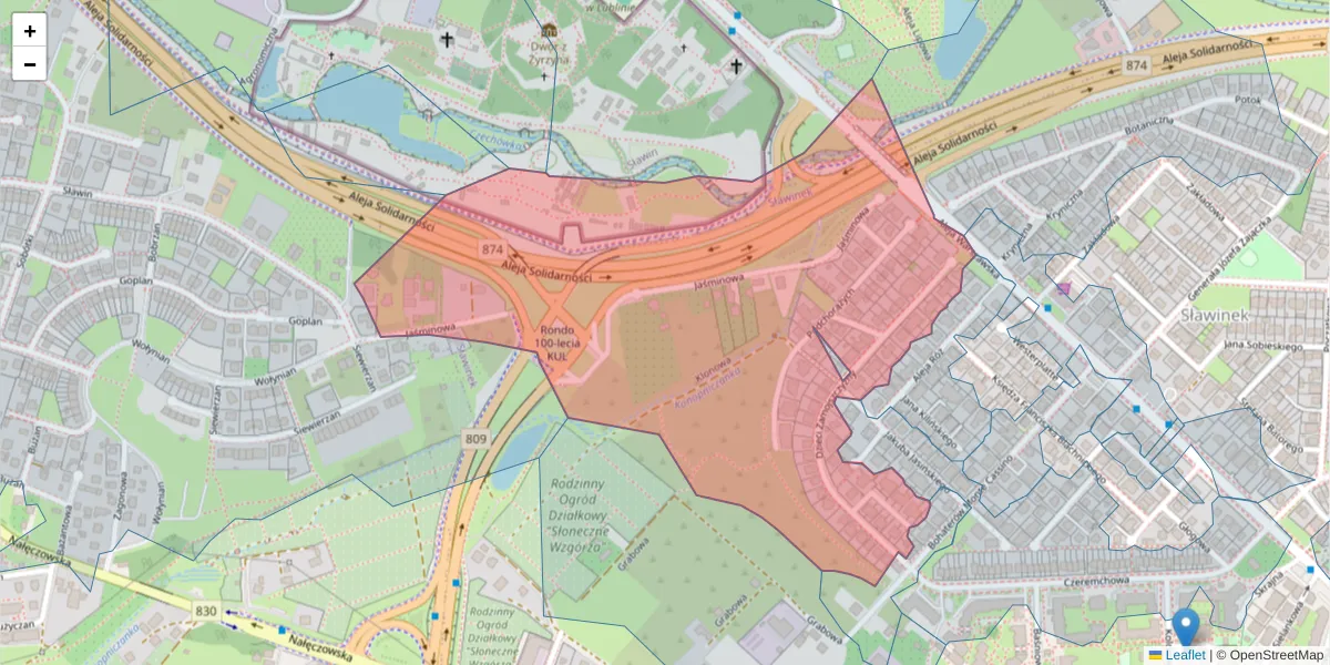 Szczegółowa mapa kodu pocztowego 20-811 z granicami, sąsiednimi kodami pocztowymi i urzędami pocztowymi