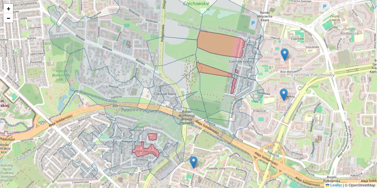 Szczegółowa mapa kodu pocztowego 20-813 z granicami, sąsiednimi kodami pocztowymi i urzędami pocztowymi