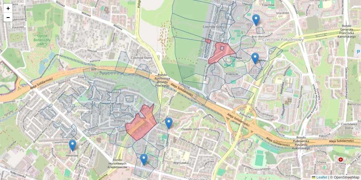Szczegółowa mapa kodu pocztowego 20-814 z granicami, sąsiednimi kodami pocztowymi i urzędami pocztowymi