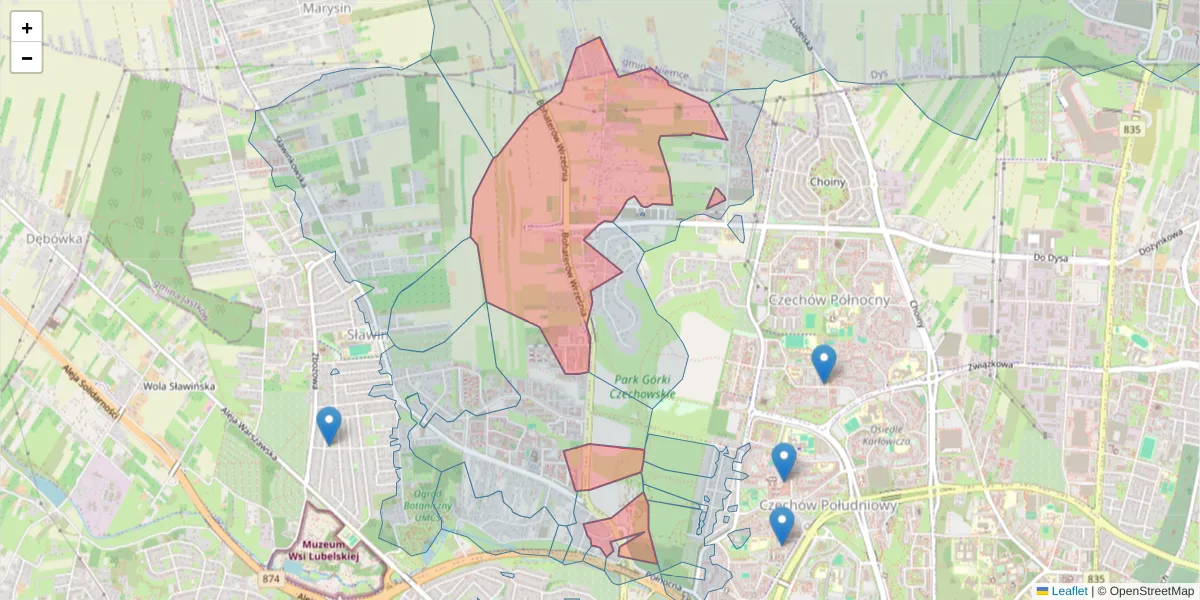 Szczegółowa mapa kodu pocztowego 20-817 z granicami, sąsiednimi kodami pocztowymi i urzędami pocztowymi