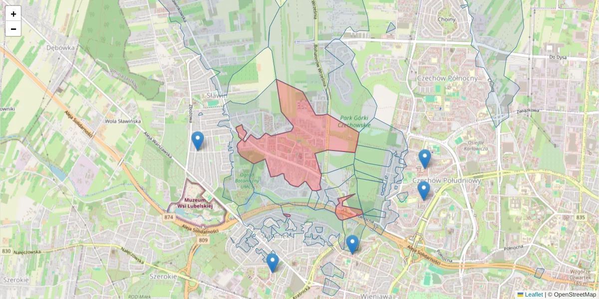 Szczegółowa mapa kodu pocztowego 20-819 z granicami, sąsiednimi kodami pocztowymi i urzędami pocztowymi