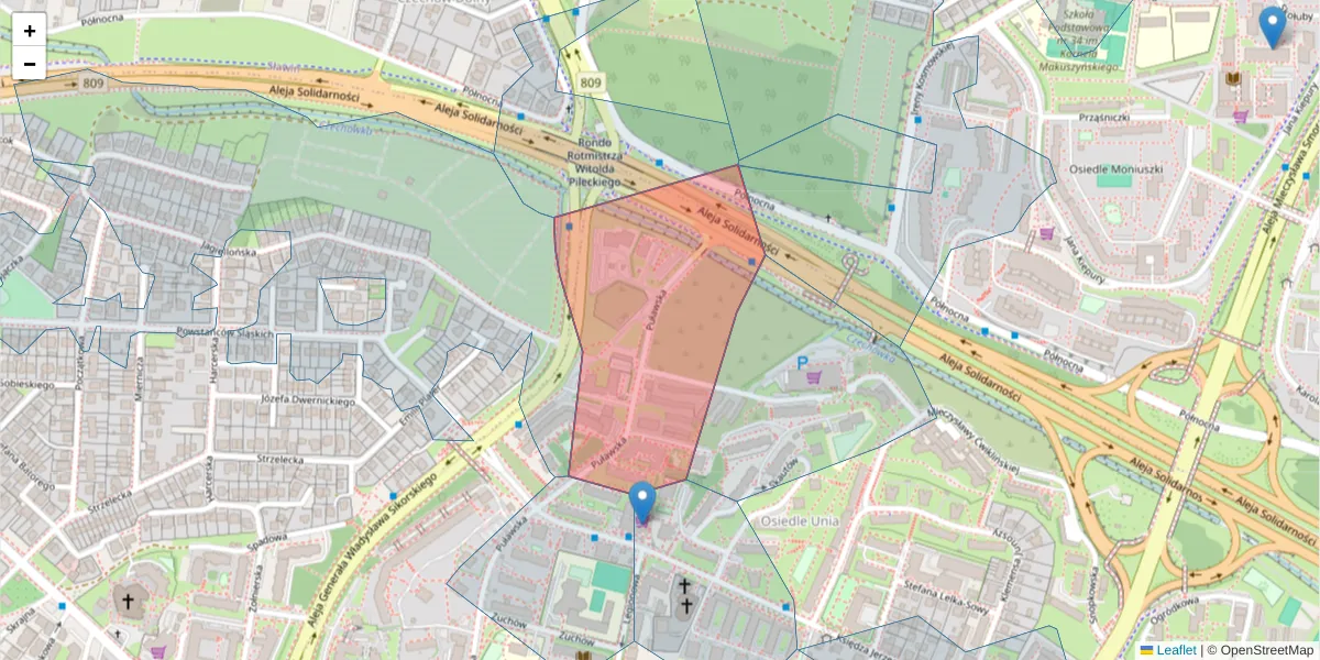Szczegółowa mapa kodu pocztowego 20-822 z granicami, sąsiednimi kodami pocztowymi i urzędami pocztowymi