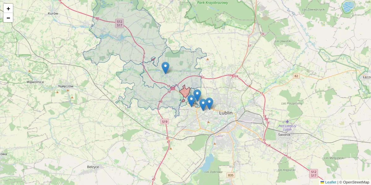Szczegółowa mapa kodu pocztowego 20-823 z granicami, sąsiednimi kodami pocztowymi i urzędami pocztowymi