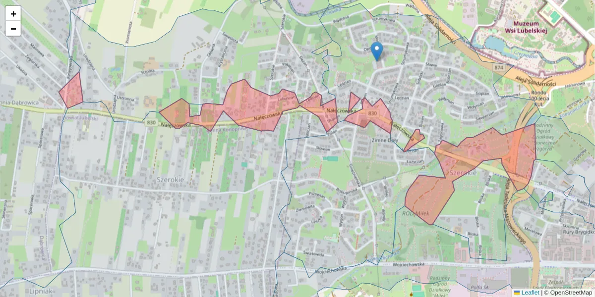 Szczegółowa mapa kodu pocztowego 20-831 z granicami, sąsiednimi kodami pocztowymi i urzędami pocztowymi