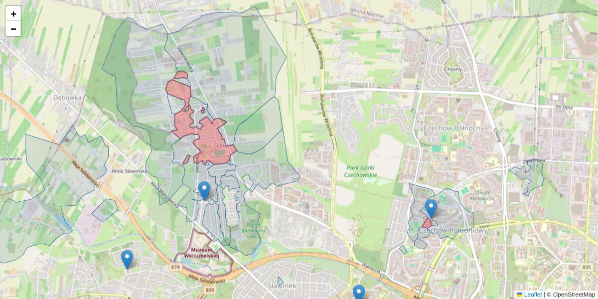 Szczegółowa mapa kodu pocztowego 20-834 z granicami, sąsiednimi kodami pocztowymi i urzędami pocztowymi