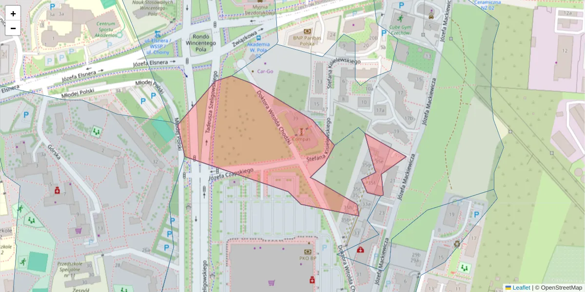 Szczegółowa mapa kodu pocztowego 20-835 z granicami, sąsiednimi kodami pocztowymi i urzędami pocztowymi