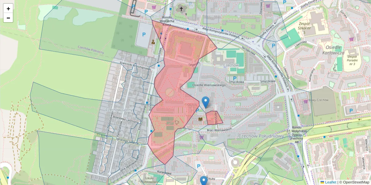 Szczegółowa mapa kodu pocztowego 20-843 z granicami, sąsiednimi kodami pocztowymi i urzędami pocztowymi
