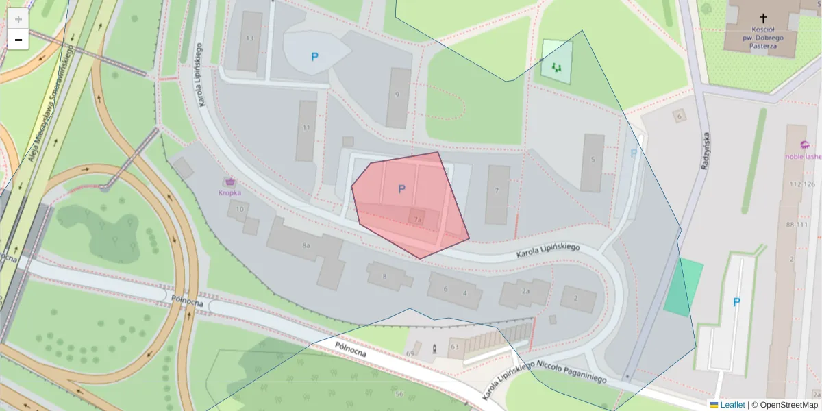 Szczegółowa mapa kodu pocztowego 20-849 z granicami, sąsiednimi kodami pocztowymi i urzędami pocztowymi