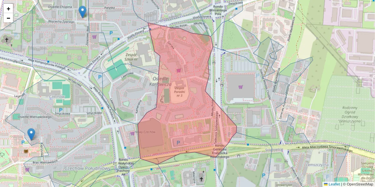 Szczegółowa mapa kodu pocztowego 20-863 z granicami, sąsiednimi kodami pocztowymi i urzędami pocztowymi