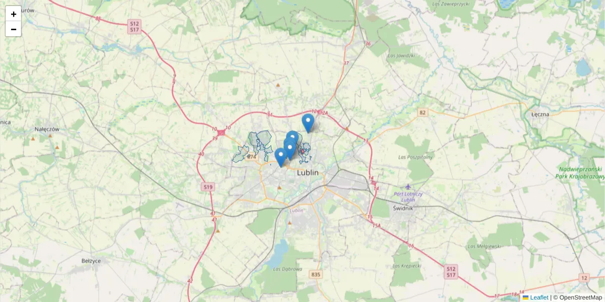 Szczegółowa mapa kodu pocztowego 20-865 z granicami, sąsiednimi kodami pocztowymi i urzędami pocztowymi