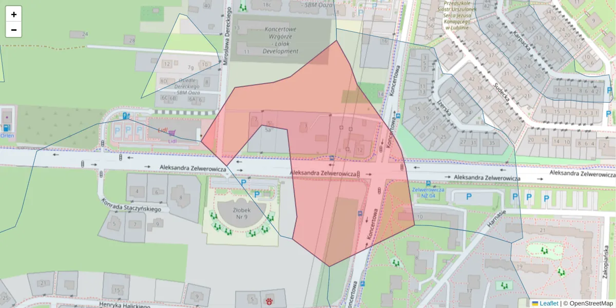 Szczegółowa mapa kodu pocztowego 20-866 z granicami, sąsiednimi kodami pocztowymi i urzędami pocztowymi