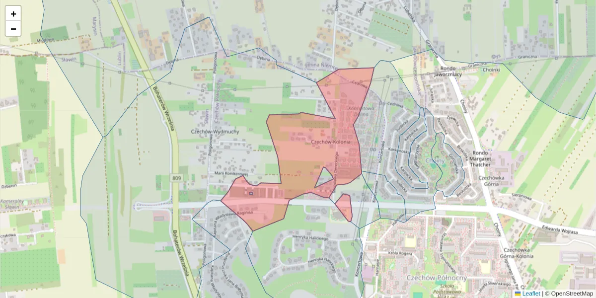 Szczegółowa mapa kodu pocztowego 20-875 z granicami, sąsiednimi kodami pocztowymi i urzędami pocztowymi