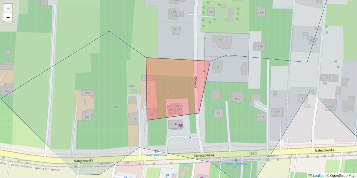 Szczegółowa mapa kodu pocztowego 20-890 z granicami, sąsiednimi kodami pocztowymi i urzędami pocztowymi