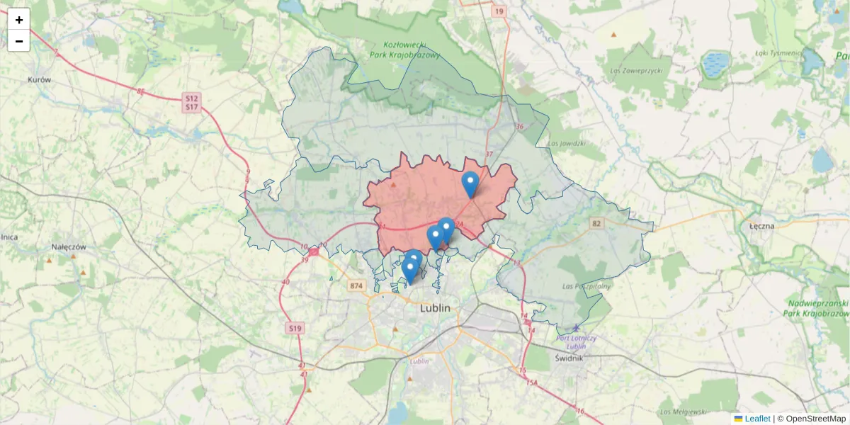 Szczegółowa mapa kodu pocztowego 21-003 z granicami, sąsiednimi kodami pocztowymi i urzędami pocztowymi