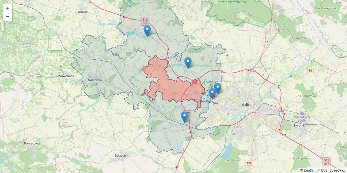 Szczegółowa mapa kodu pocztowego 21-008 z granicami, sąsiednimi kodami pocztowymi i urzędami pocztowymi