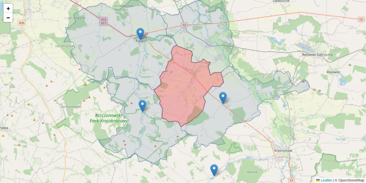 Szczegółowa mapa kodu pocztowego 21-060 z granicami, sąsiednimi kodami pocztowymi i urzędami pocztowymi