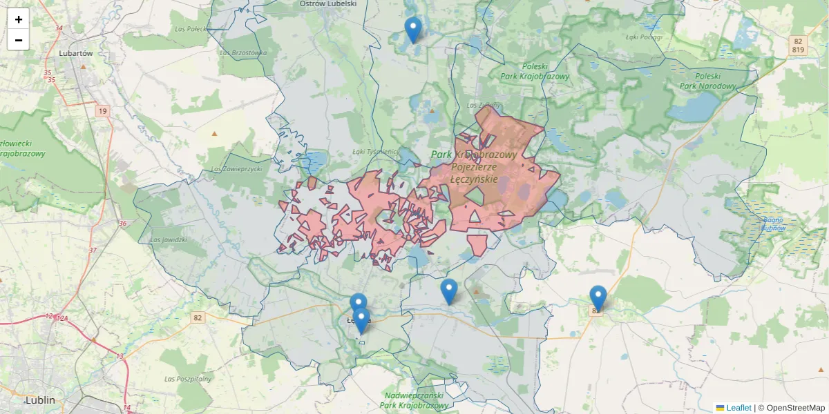 Szczegółowa mapa kodu pocztowego 21-075 z granicami, sąsiednimi kodami pocztowymi i urzędami pocztowymi