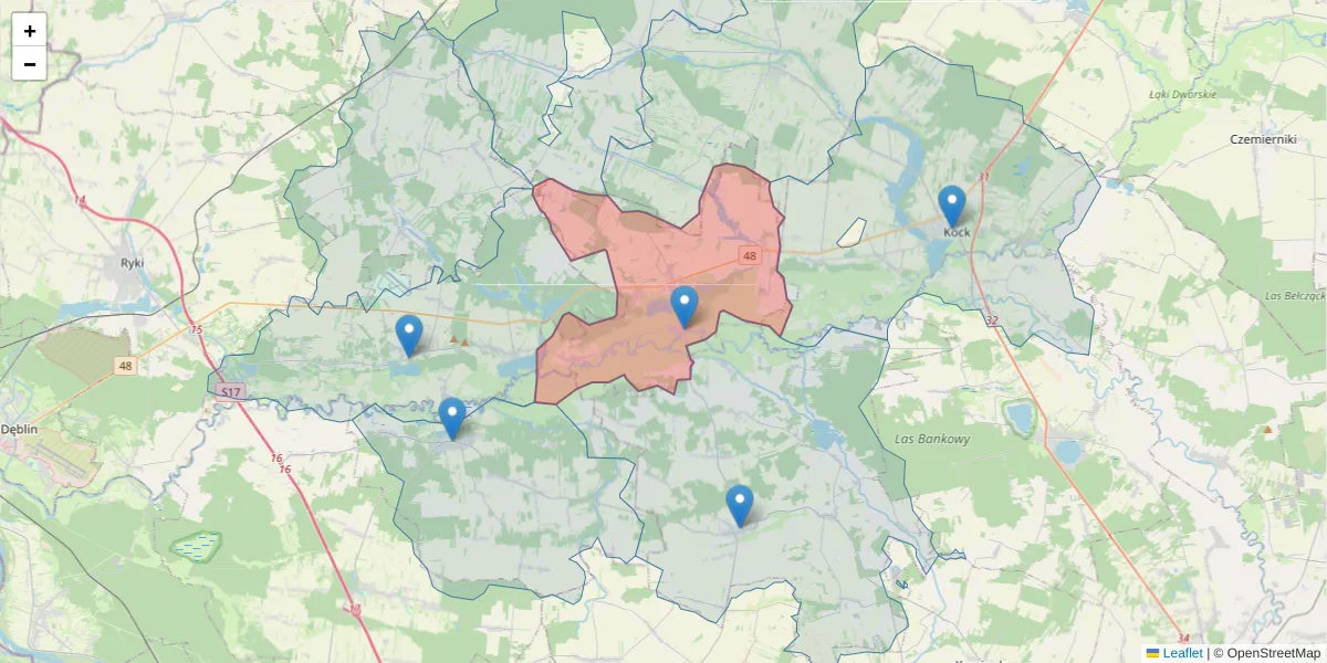 Szczegółowa mapa kodu pocztowego 21-146 z granicami, sąsiednimi kodami pocztowymi i urzędami pocztowymi