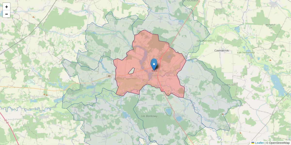 Szczegółowa mapa kodu pocztowego 21-150 z granicami, sąsiednimi kodami pocztowymi i urzędami pocztowymi