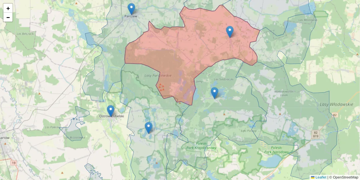 Szczegółowa mapa kodu pocztowego 21-211 z granicami, sąsiednimi kodami pocztowymi i urzędami pocztowymi