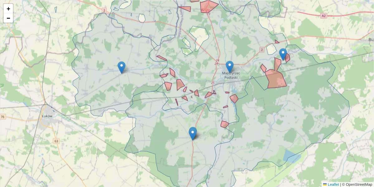 Szczegółowa mapa kodu pocztowego 21-350 z granicami, sąsiednimi kodami pocztowymi i urzędami pocztowymi