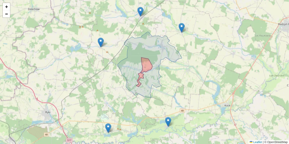 Szczegółowa mapa kodu pocztowego 21-481 z granicami, sąsiednimi kodami pocztowymi i urzędami pocztowymi