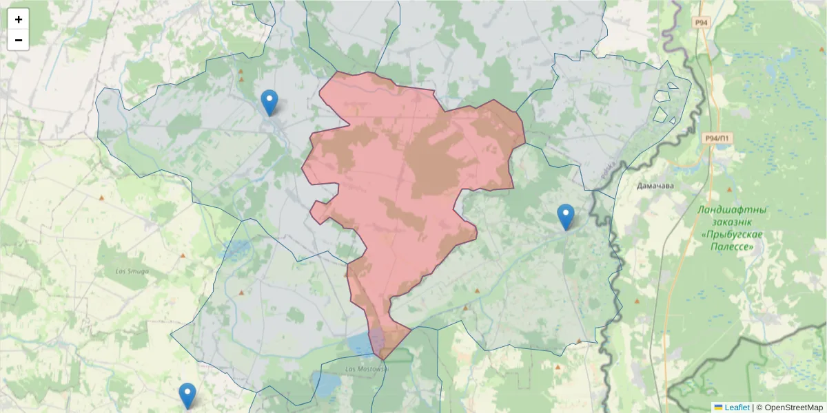 Szczegółowa mapa kodu pocztowego 21-518 z granicami, sąsiednimi kodami pocztowymi i urzędami pocztowymi
